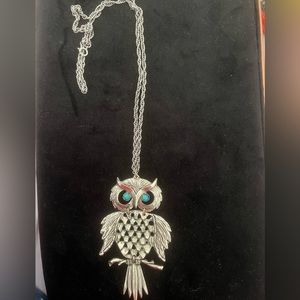 “Silver” not 925 owl unique necklace with turquoise like eyes